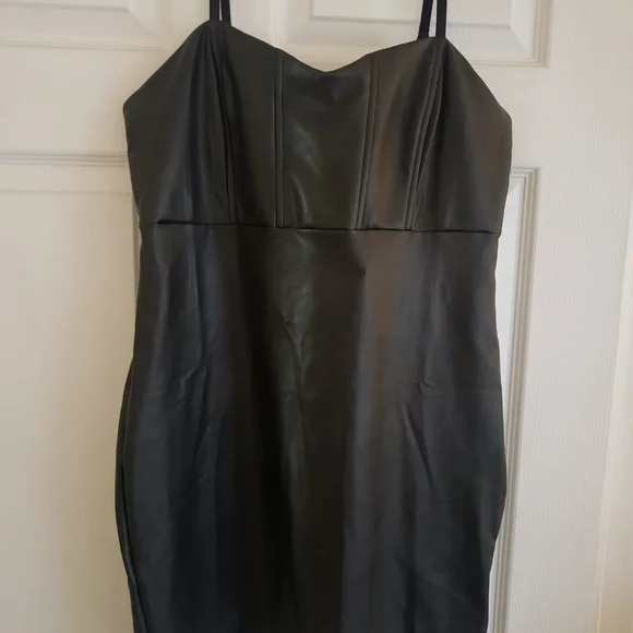 guess black leather dress Guess Faux Leather Mini Dress Black